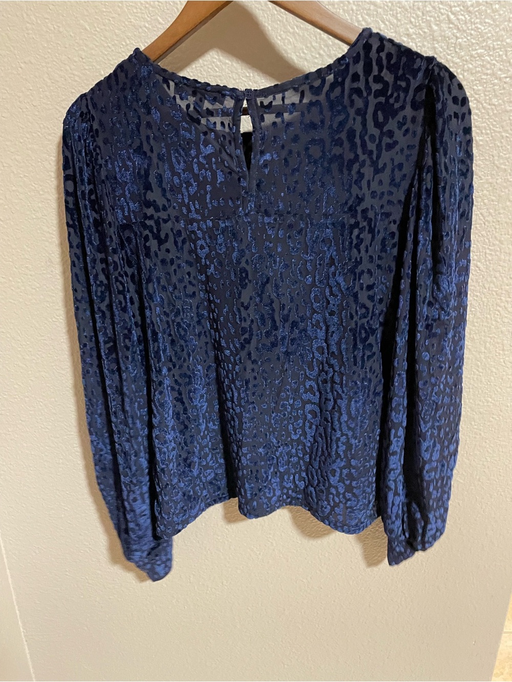 Eclair Navy Burnout Velvet Animal Print Long Sleeve Top - Picture 2 of 5